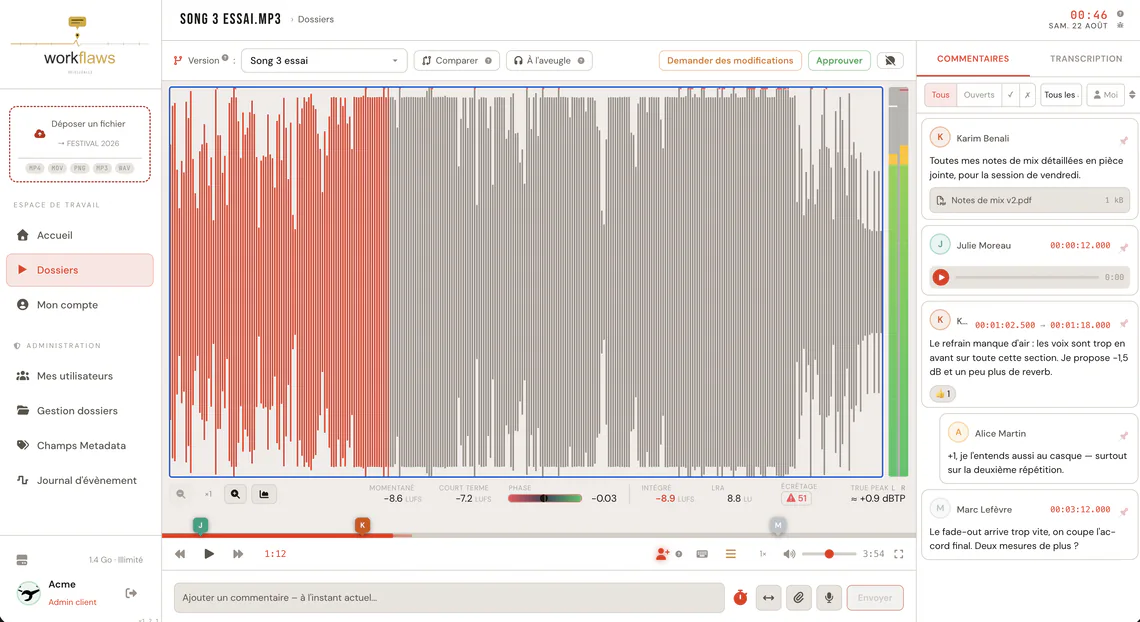 Le lecteur audio Workflaws, version 1 du mixage